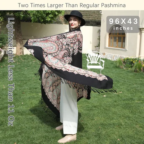Miniatura 142 de DANA XU Manta de pashmina extragrande 100% de lana merina, bufanda de viaje, bufanda de cachemira para mujer, otoño e invierno, chal de gran