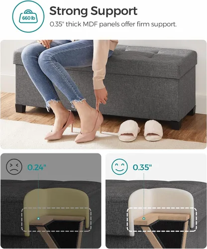 Miniatura 4 de SONGMICS Banco otomano de almacenamiento, reposapiés plegable con patas, 15 x 43 x 15.7 pulgadas, banco de extremo de cama, baúl de almacenamiento