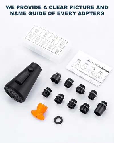 Miniatura 8 de ALEASHA Reemplazo de Cabezal de Grifo de Cocina Extraíble, Boquilla Rociadora de Fregadero de 3 Funciones con 9 Adaptadores, Compatible con Moen