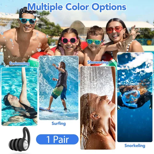 Miniatura 5 de Tapones para los oídos de natación impermeables, 1 par de tapones de silicona para los oídos para adultos y niños, tapones para los oídos