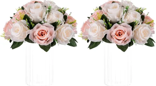 Miniatura 27 de NUPTIO Centros de mesa de flores blancas para mesas: 6 piezas de arreglo de bolas de flores artificiales para fiesta de boda, rosa floral falsa