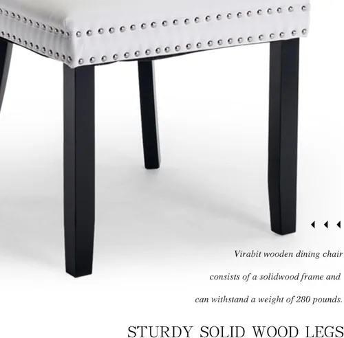 Miniatura 7 de Juego de 6 sillas de comedor de cuero, sillas laterales con respaldo alto, silla lateral tapizada moderna con anillo trasero de botón, patas