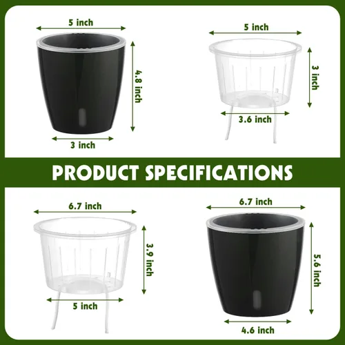 Miniatura 2 de Macetas de riego automático para plantas de interior, paquete de 16 macetas de riego automático con orificios de drenaje, macetas pequeñas