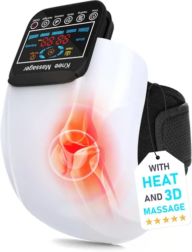Masajeador de rodilla 4 en 1 con calor, vibración, luz roja y masaje 3D, inalámbrico, portátil, recargable, regalos para familiares y amigos