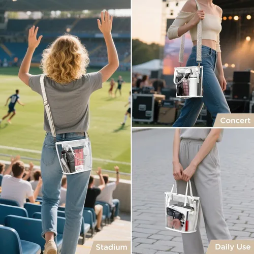 Miniatura 2 de CHICECO Bolsa transparente para mujer, bolsa transparente para eventos de estadio con correas ajustables, bolsa de mano para deportes, conciertos