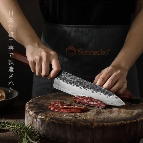 Miniatura 2 de Sunnecko Cuchillo de chef japonés de 8 pulgadas, cuchillo de cocina afilado, cuchillo de chefs de acero al carbono, 3 capas, 9CR18MOV, caja