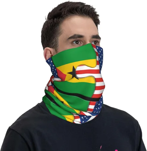 Miniatura 4 de Neck Gaiter Sao Tome and Principe and American Flag USA Jigsaw Face Cover Scarf Uv Sun Protection Balaclava Head Mask for Men Women Fishing Mask