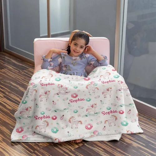 Miniatura 124 de Artsadd Manta de bebé personalizada para niños y niñas con nombre, manta personalizada con nombre de bebé con patrón de unicornio, manta