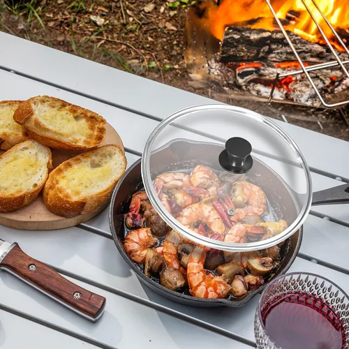 Miniatura 5 de Utopia Kitchen Sartén para saltear de 8 pulgadas, sartén de hierro fundido para chefs, sartén de hierro fundido presazonada con tapa, utensilios