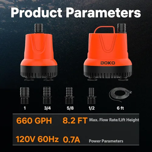 Miniatura 5 de Bomba de agua sumergible pequeña Doko, bomba de estanque de 660GPH con cable de alimentación de 6 pies y asa, bomba de piscina ultra silenciosa