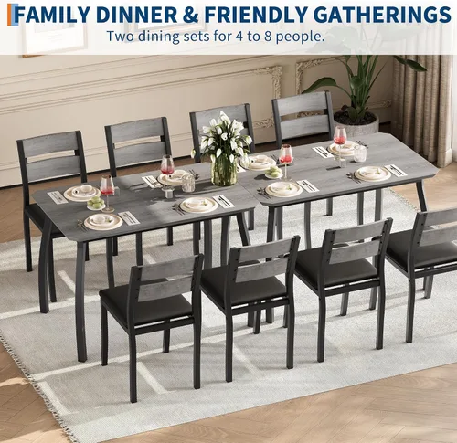 Miniatura 3 de IDEALHOUSE Juego de mesa de comedor para 4 mesas de cocina modernas y sillas con bordes biselados, asientos acolchados, marco de metal compacto que