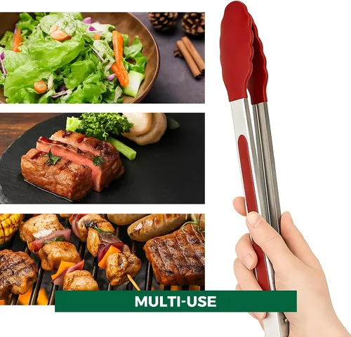 Miniatura 8 de Freshware Pinzas de cocina de acero inoxidable para cocinar con puntas de silicona, pinzas de silicona para asar a la parrilla, servir alimentos