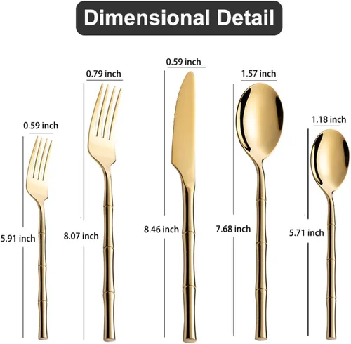 Miniatura 6 de Juego de cubiertos dorados para 6, juego de cubiertos dorados de 30 piezas, acero inoxidable 18/8, cucharas y tenedores dorados en el hogar