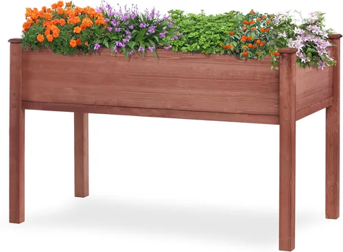 Miniatura 16 de Cama de jardín elevada de 48 x 24 x 30 pulgadas con patas, maceta de madera elevada para plantas al aire libre Gris