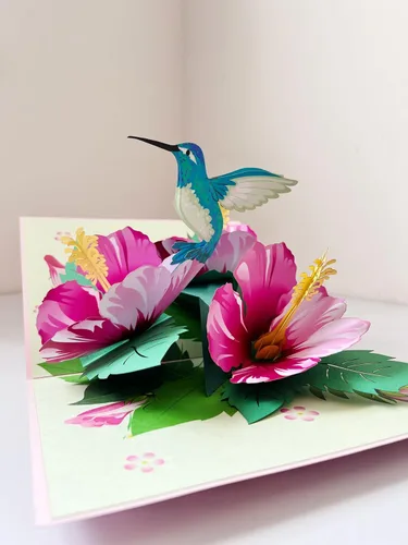 Miniatura 2 de Tarjeta de felicitación desplegable de hibisco y colibrí 3D para cumpleaños, solo porque pensar en ti, jubilación, recuperarse, felicitaciones