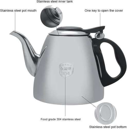 Miniatura 5 de Gavigain Hervidor de té para estufa de 1.5 L, tetera de acero inoxidable con mango resistente al calor para el hogar