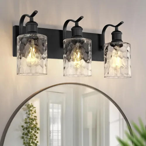 Miniatura 24 de Lámpara de tocador de baño de 3 luces, aplique de pared de níquel cepillado, lámpara de baño moderna con vidrio transparente, VL01BN-3 Níquel