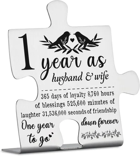 Placa de aniversario de 1 año para marido y esposa, regalo de primer matrimonio para pareja, decoración de adorno de acero inoxidable, pieza de