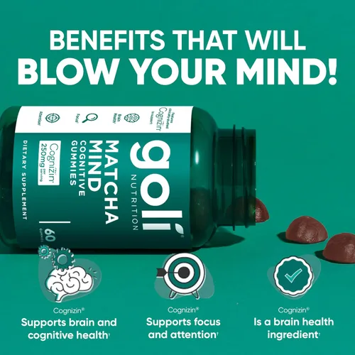 Miniatura 2 de Goli Gomitas Matcha Mind - 60 unidades - Hojas de té verde en polvo con Cognizin para concentración, atención y salud cerebral, veganas, sin OMG