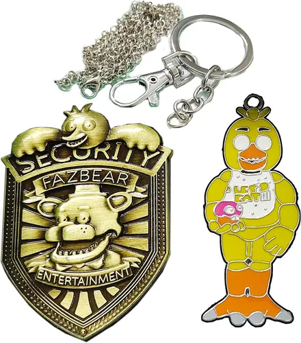 FNAF - Insignia de seguridad de metal, collar con colgante de Freddy Fazbear, Chica, Bonnie, Freddy Cosplay, alfileres e insignias de seguridad,