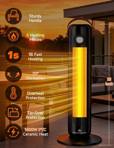 Miniatura 2 de Calentador de espacio de 24 pulgadas con 4 modos de calor, oscilación de 70°, protección contra sobrecalentamiento y vuelco, calentadores eléctricos