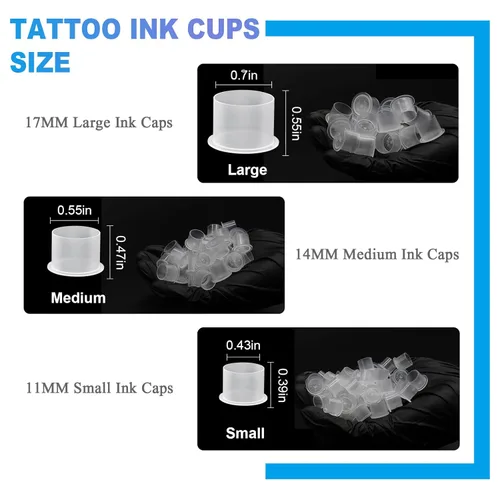 Miniatura 4 de Tapas para tinta de tatuaje - Emalla 1000 piezas Pequeñas tazas de tinta de tatuaje desechables con base #11MM tapas de plástico para pigmento