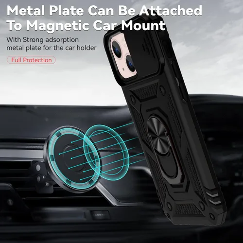 Miniatura 6 de Funda para iPhone 13, con cubierta para lente de cámara, protector de pantalla HD, [grado militar] anillo de montaje en coche con soporte híbrido