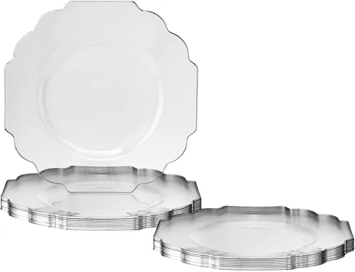 Miniatura 9 de SILVER SPOONS Platos desechables de diseño elegante para fiesta (10 piezas) Juego de cena desechable resistente de 10.75 pulgadas, platos de Blanco