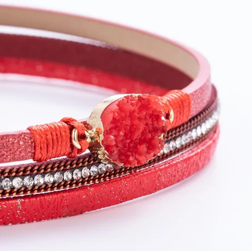 Miniatura 250 de FANCY SHINY - Pulsera de cuero estilo bohemio, pulsera de cuentas de cristal con cierre magnético, regalos de joyería para mujer
