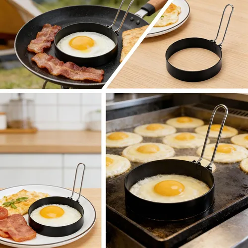 2 anillos de huevo para freír huevos, anillos redondos de 3.5 pulgadas para cocinar huevos con mango de silicona, moldes para cocinar huevos fritos