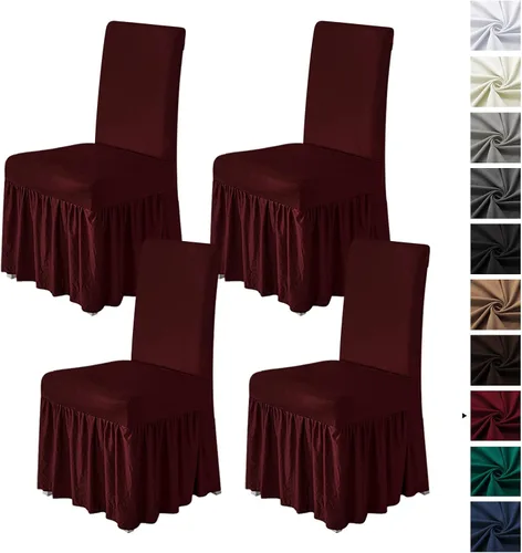 Miniatura 24 de molasofa Juego de 6 fundas para sillas de comedor, fundas elásticas para sillas con falda para cocina, protectores de asiento de cocina, decoración