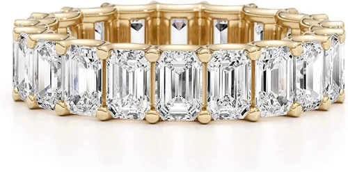 Miniatura 4 de Anillo de eternidad de moissanita de corte esmeralda de 5 34 a 7 12 quilates para mujer en oro blanco o amarillo de 14 k (D-E, VVS, CTW), anillo