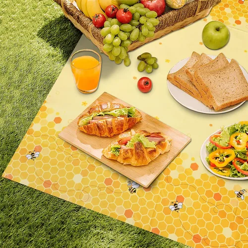 Miniatura 4 de Lecpeting 2 manteles de plástico con diseño de abejorros y abejorros desechables para fiestas de 87 x 51 pulgadas, para decoración de fiesta