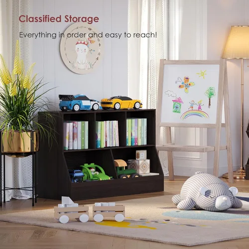 Miniatura 7 de DINZI LVJ Organizador de almacenamiento para juguetes, estantería para niños, gabinete de almacenamiento de juguetes de madera, estantería