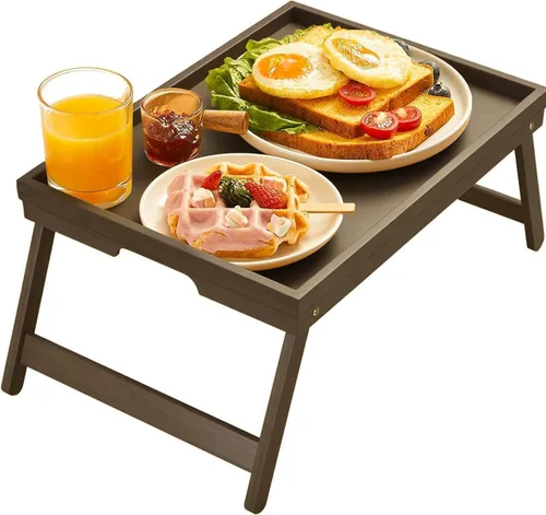 Miniatura 10 de Pipishell - Bandeja de bambú para cama con patas plegables, bandeja de desayuno para sofá, cama, comer, trabajar, se utiliza como bandeja de Negro