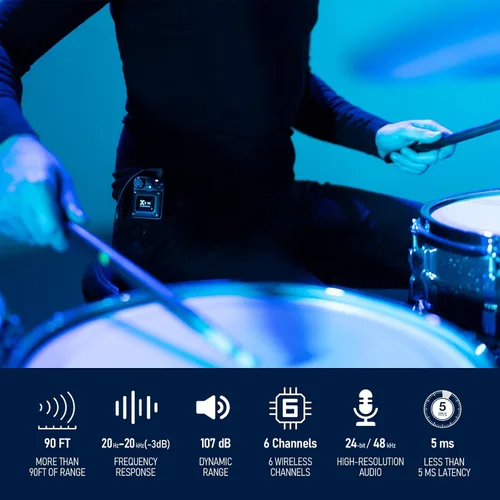 Miniatura 2 de Xvive U4 - Sistema de monitor inalámbrico intrauditivo transmisor profesional de sistema IEM y receptor de cinturón para estudio, ensayo de banda