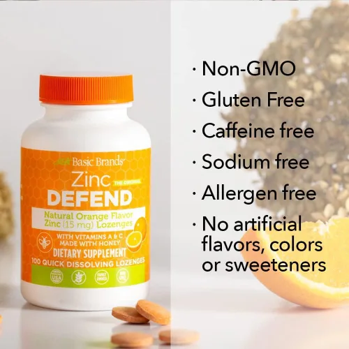 Miniatura 5 de Basic Brands Zinc Orange Defend - Pastillas de zinc para adultos, apoyo inmunológico y apoyo de bienestar estacional - Sabor naranja, 100