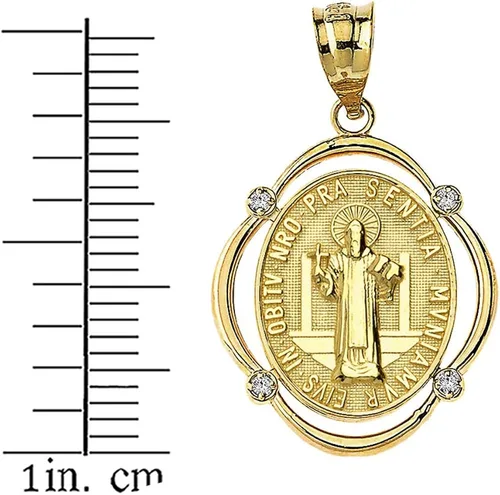 Miniatura 2 de Collar con colgante de diamantes de Medalla de San Benito de San Benito de oro de 14 quilates