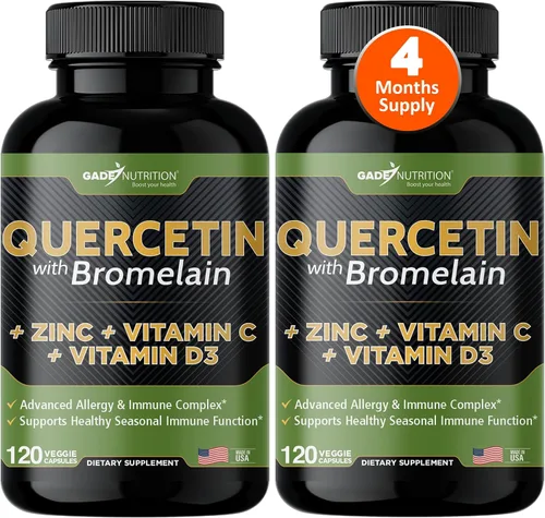 Miniatura 11 de Quercetina con vitamina C y zinc - Quercetina 500 mg - Quercetina con bromelina - Quercetina de zinc - 120 cápsulas vegetarianas. Suplementos