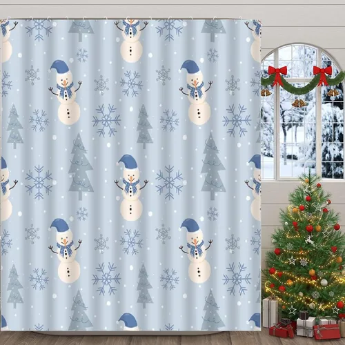 Miniatura 12 de Cortina de ducha de Navidad, árbol de Navidad, bolas rojas, copo de nieve, invierno, vacaciones, fantasía, Año Nuevo, decoración de baño, cortinas