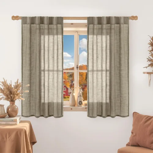 Miniatura 19 de LAMIT Cortinas de lino beige de 30 pulgadas de largo para ventanas pequeñas, cortinas semitransparentes filtrantes de luz, pestaña trasera