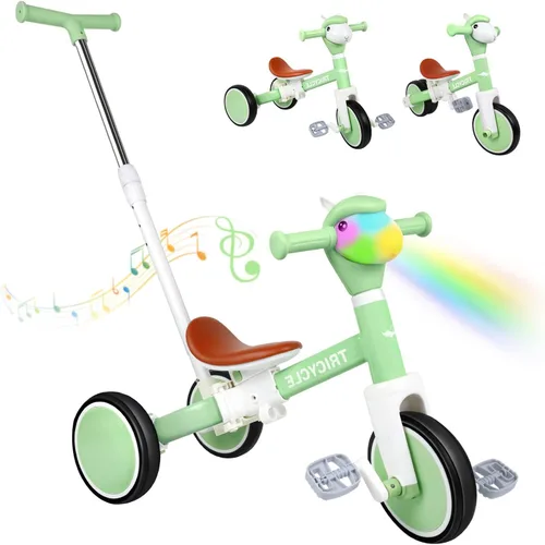 Miniatura 9 de Triciclo para niños pequeños de 1 a 3 años, bicicleta de equilibrio 5 en 1 para niños de 2 a 4 años, juguetes de triciclo de empuje con mango