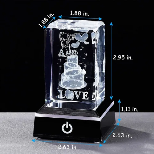 Miniatura 6 de Movdyka Pastel de cristal 3D, regalos de cumpleaños para mujeres, esposa, ideas de regalo de cumpleaños, pastel de cumpleaños grabado con láser