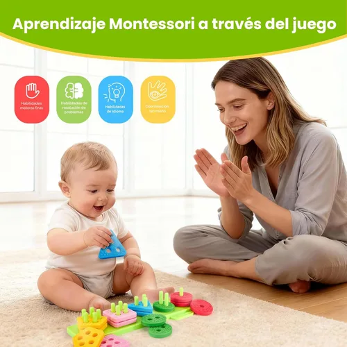 Miniatura 5 de hahaland Juguetes sensoriales Montessori para clasificar y apilar de silicona para niños de 1 a 3 años, bloques suaves texturizados para clasificar
