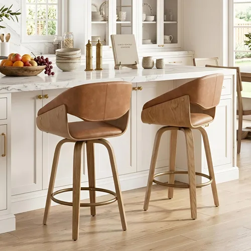 Miniatura 15 de LukeAlon Taburete de Bar Moderno de Sherpa Individual, Taburetes de Altura de Asiento Bajo de 26 Pulgadas Tapizados con Altura de Encimera sin