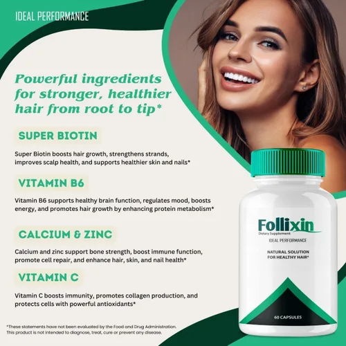 Miniatura 5 de Follixin Cápsulas de crecimiento del cabello, píldoras de suplemento de salud capilar Follixin, máxima fuerza, nutre el cabello Follixin, fortalece