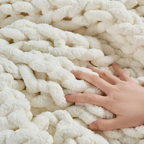 Miniatura 8 de YAAPSU Manta de punto grueso para sofá, 51 x 63 pulgadas, 100 % tejida a mano con hilo de felpilla acogedor jumbo, manta de ganchillo suave con nudo