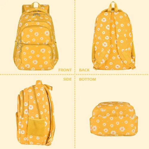 Miniatura 42 de goldwheat Mochilas impresas margaritas con paquete de almuerzo, estuche de lápices 3pcs, bolsa ligera resistente al agua para la escuela secundaria