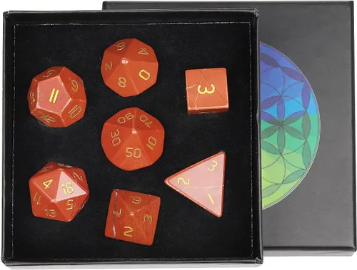 rockcloud Red Jasper DND - Juego de 7 dados poliédricos hechos a mano con piedra de cristal curativo con caja de dados para juegos de mesa RPG MTG,
