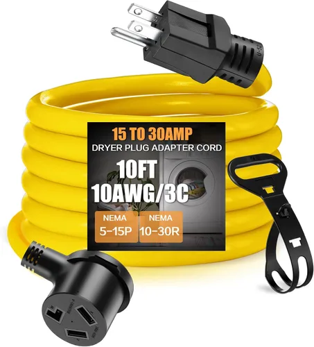 Miniatura 8 de Kanayu Cable adaptador de secadora NEMA 5-15P a 10-30R 15 amperios 1 pie NEMA 5-15P macho a 10-30R hembra adaptador de corriente 15 amperios 3